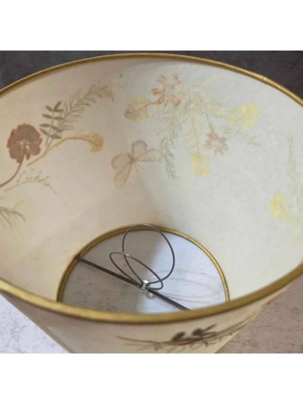 Vtg Van Briggle Style Botanical Lamp Shade Real Pressed Flowers w Butterfly 10